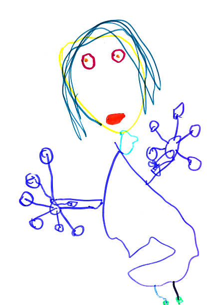 childs drawing - terrible woman with open five fingers
